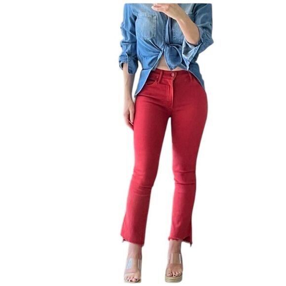 Mother Insider Crop Step Fray Hot Rod Red 25 - Picture 5 of 9